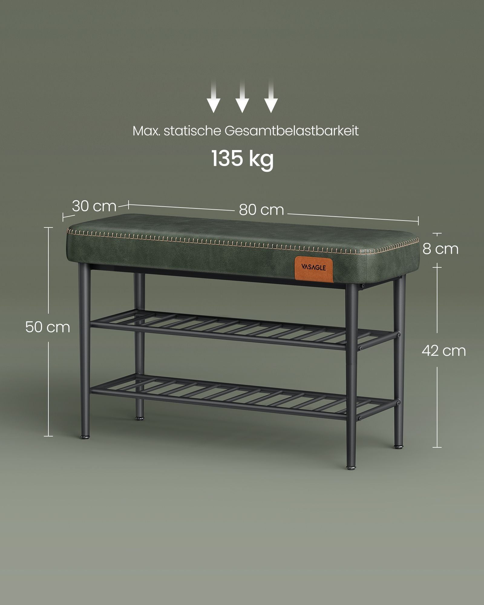 Ławka na buty, zielony, 80 cm
