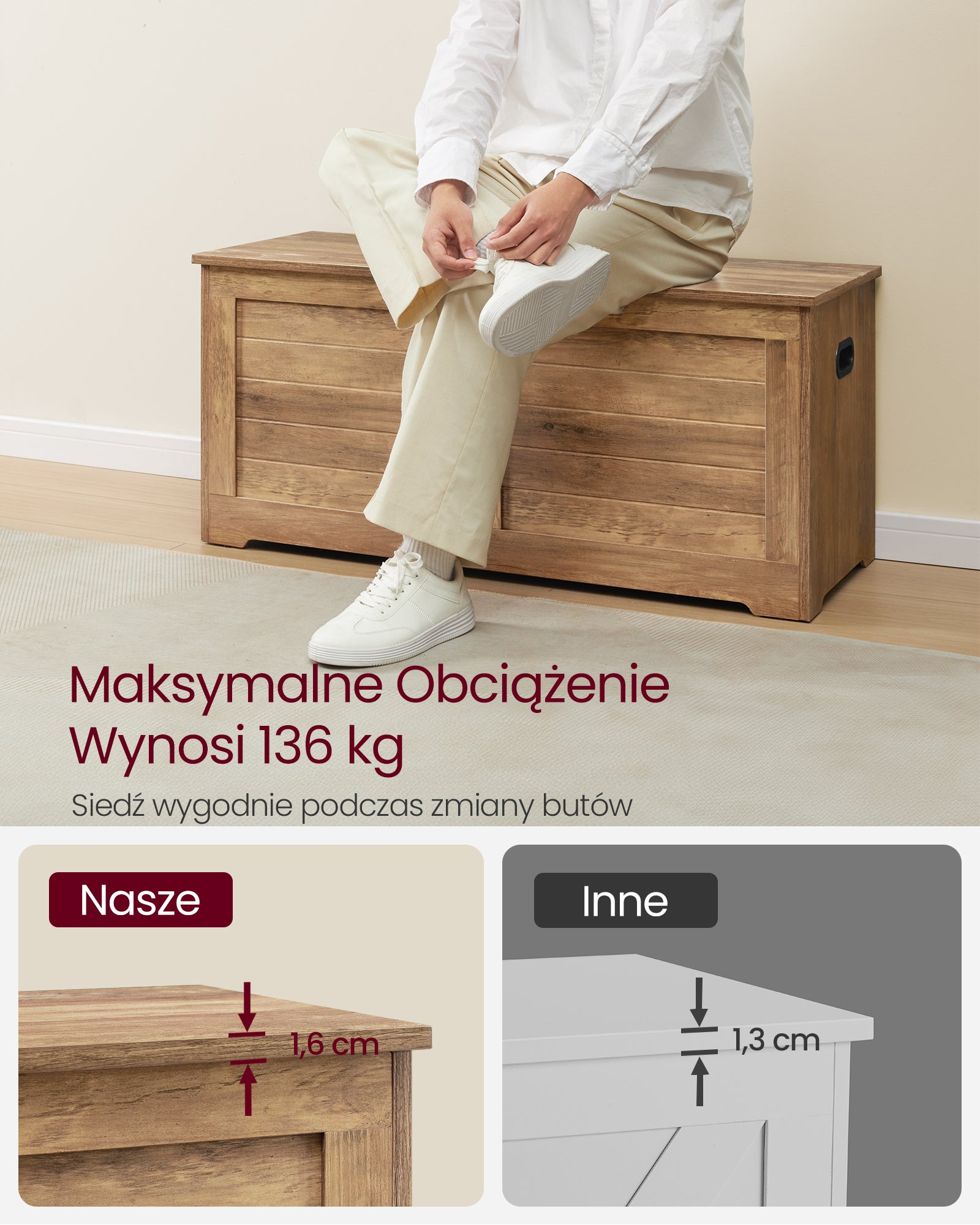 Ławka na buty ze schowkiem 100x40x46 cm miodowo-brązowa