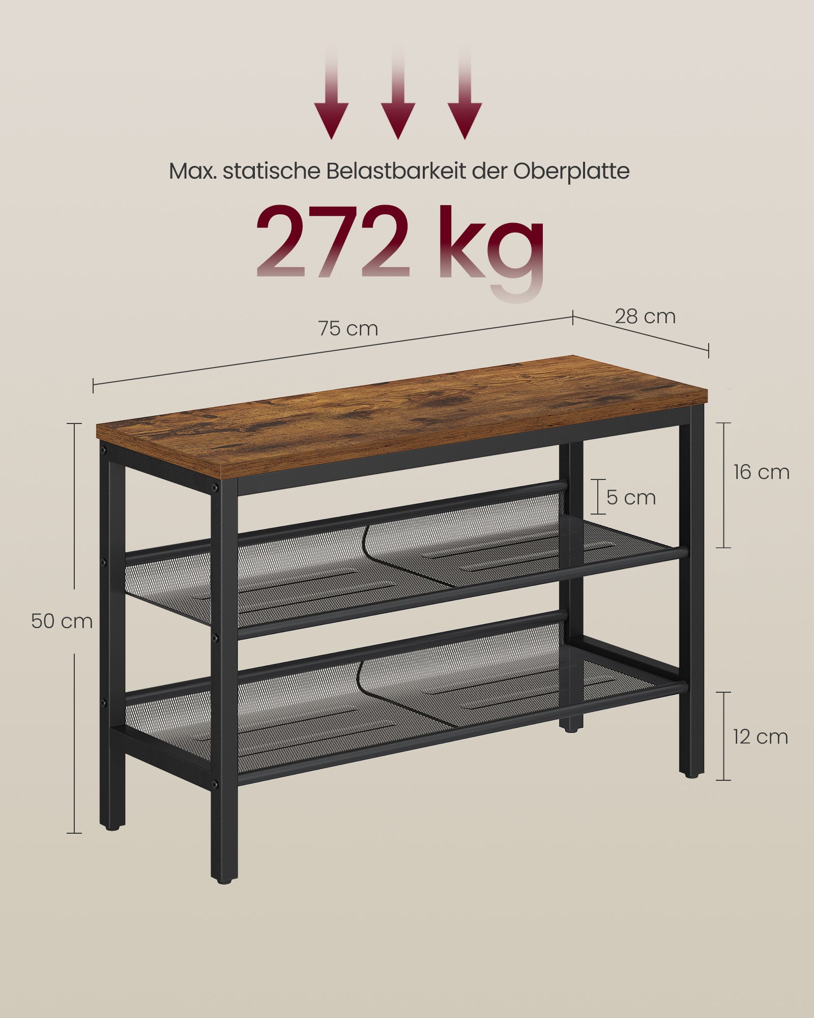 Ławka na buty, rustykalny brąz, 75 cm