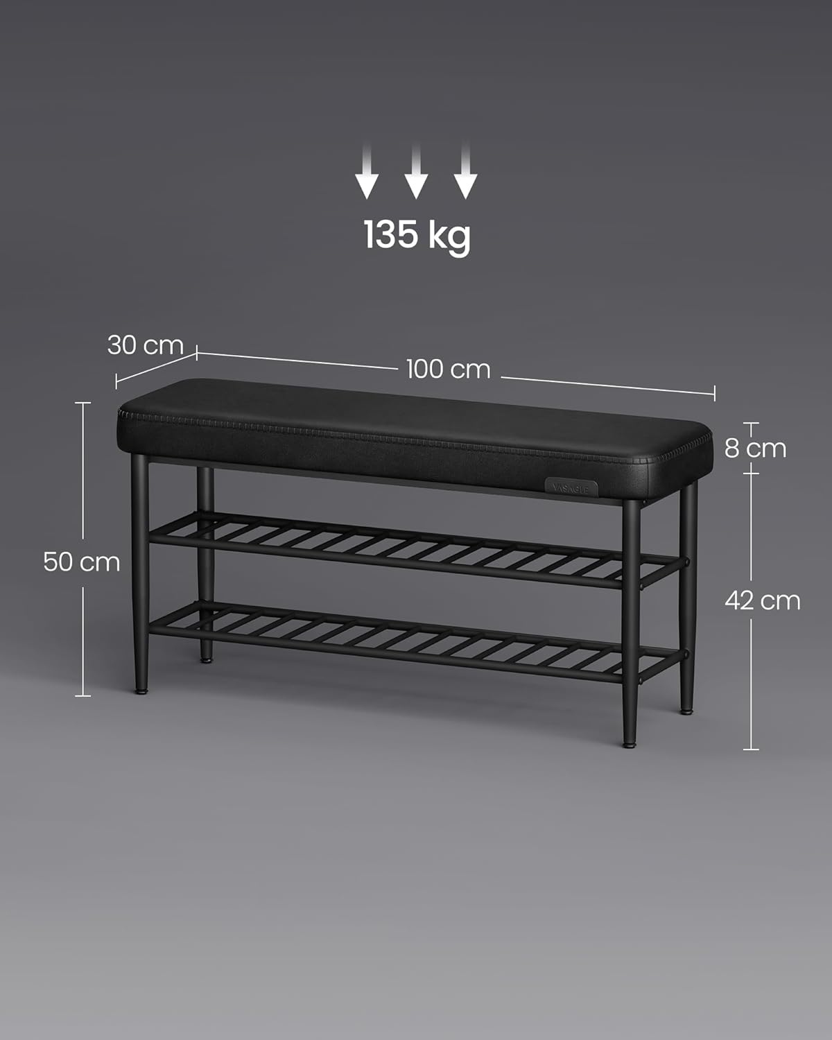 Ławka na buty, czarny, 100 cm