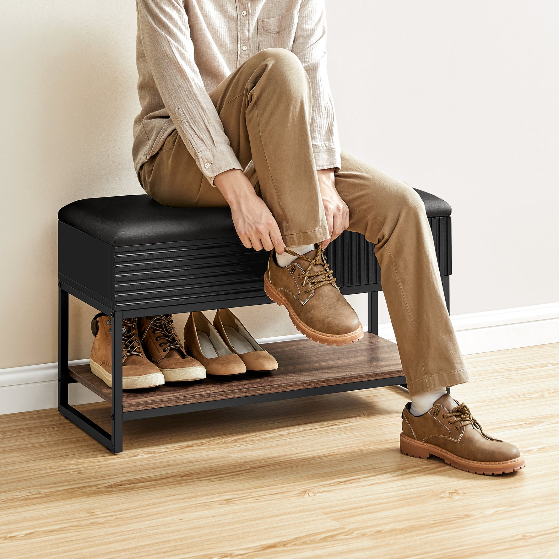 Ławka na buty, czarny, 80 cm