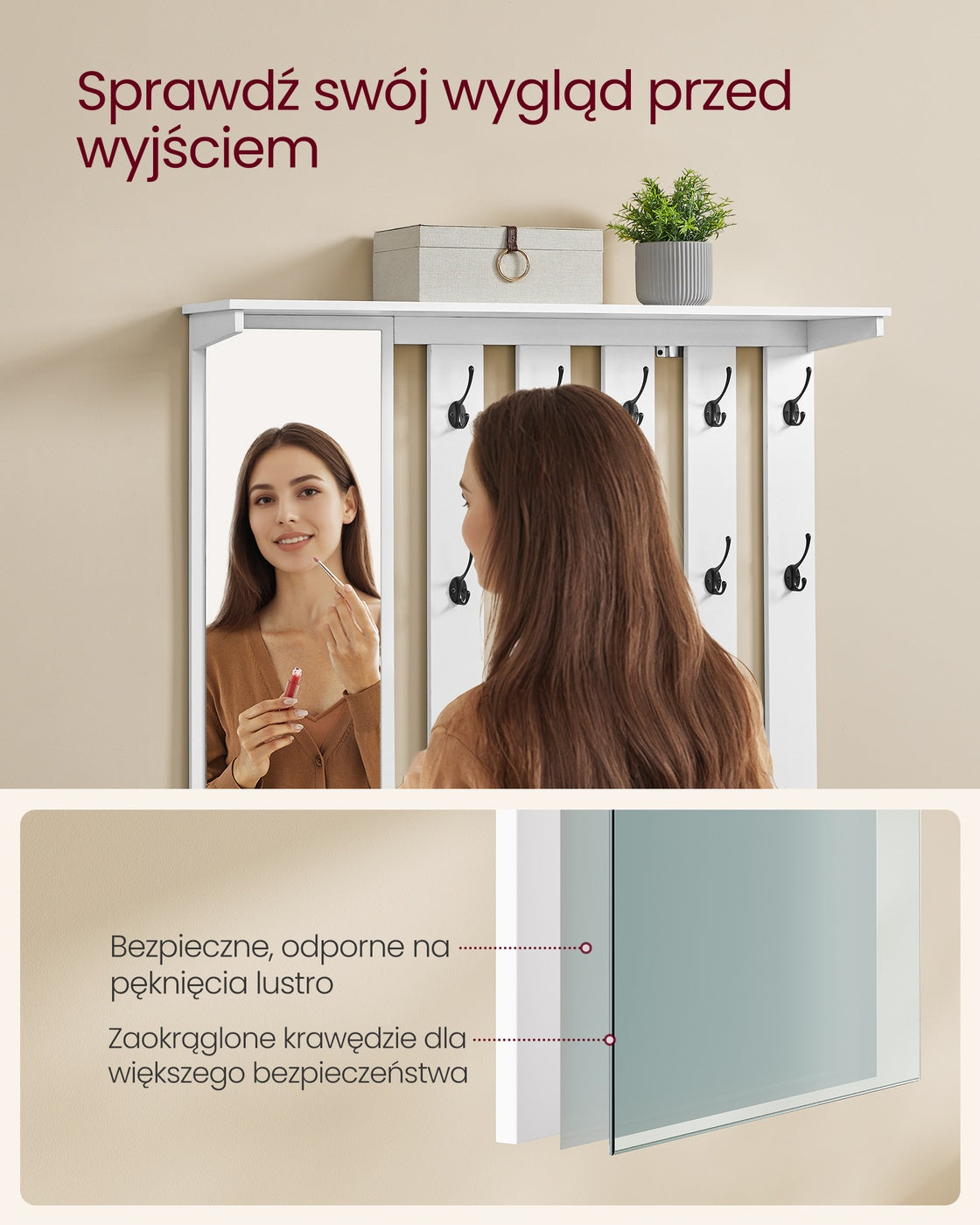 Zestaw garderoby z ławką i lustrem 101 cm biały