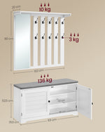 Zestaw garderoby z ławką i lustrem 101 cm biały