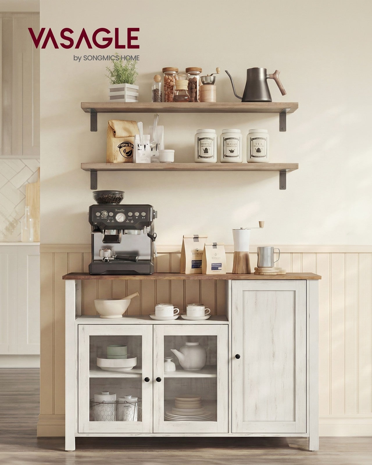 Szafka kuchenna 3-drzwiowa 110x33x75 cm biała vintage