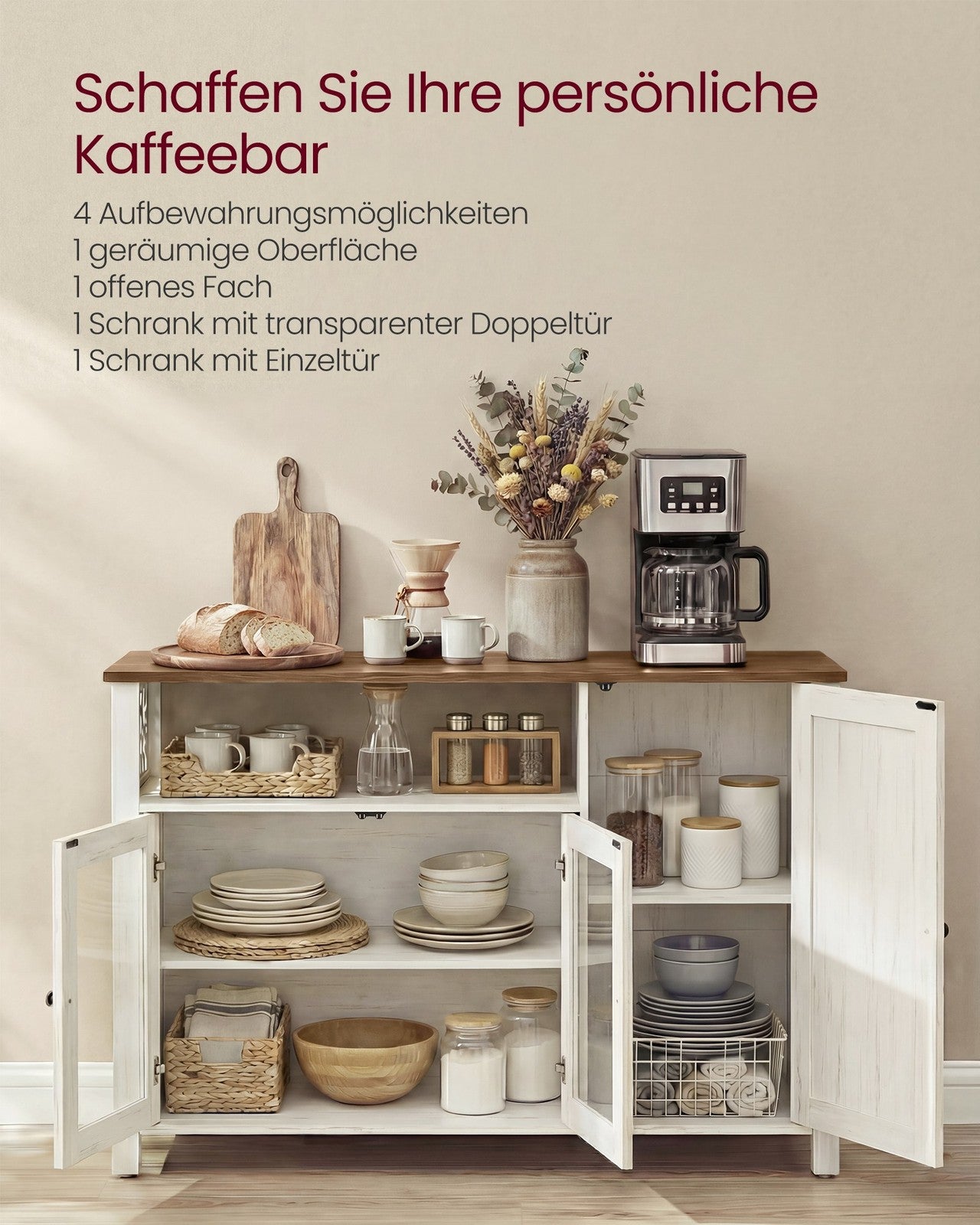 Szafka kuchenna 3-drzwiowa 110x33x75 cm biała vintage