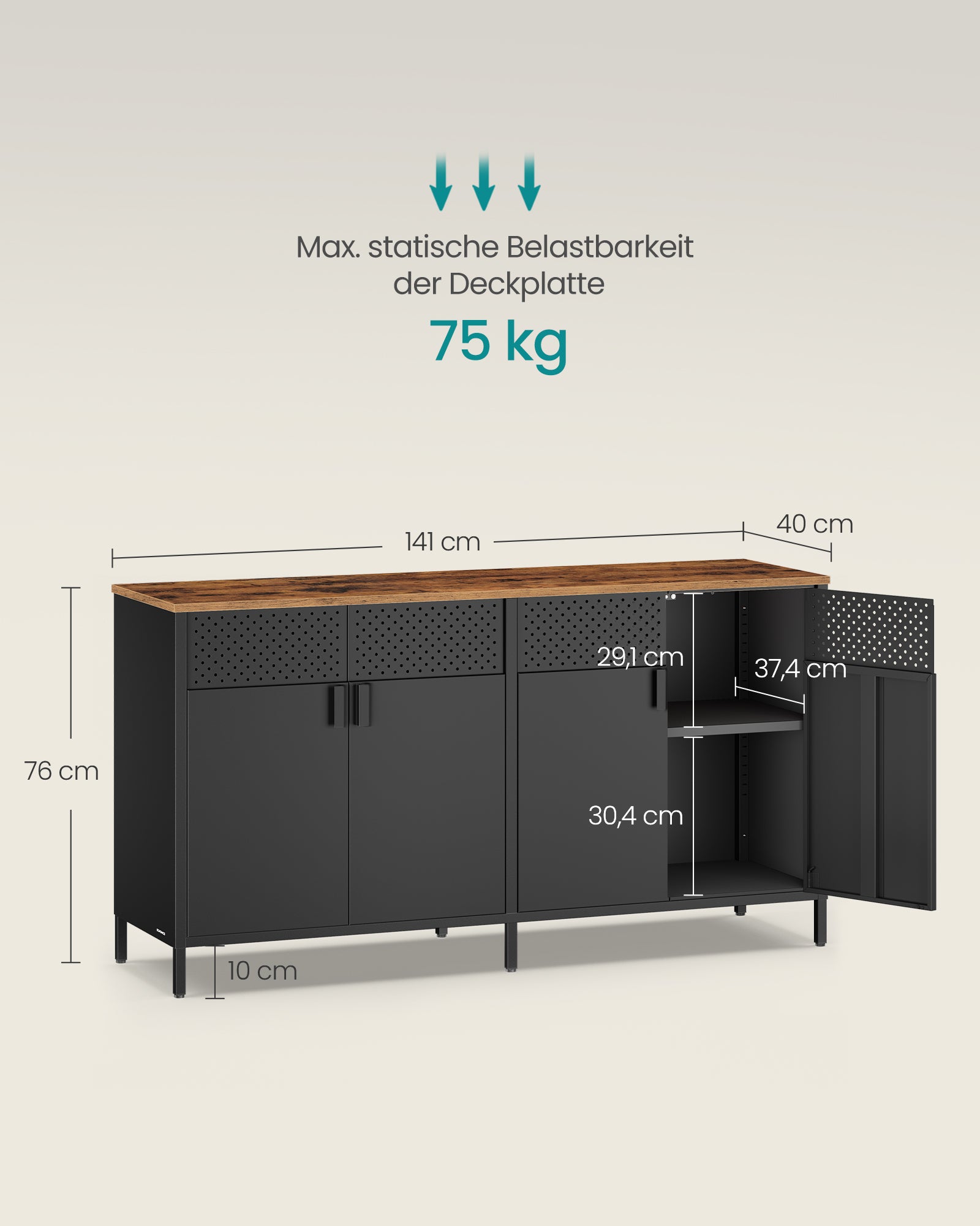 Szafka do przechowywania, czarny, 141 cm