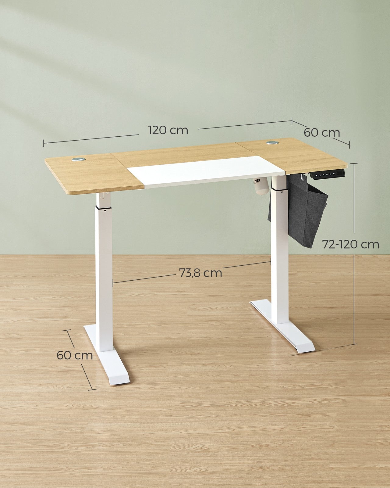 Elektrycznie regulowane biurko pastelowo-żółte 120×60 cm