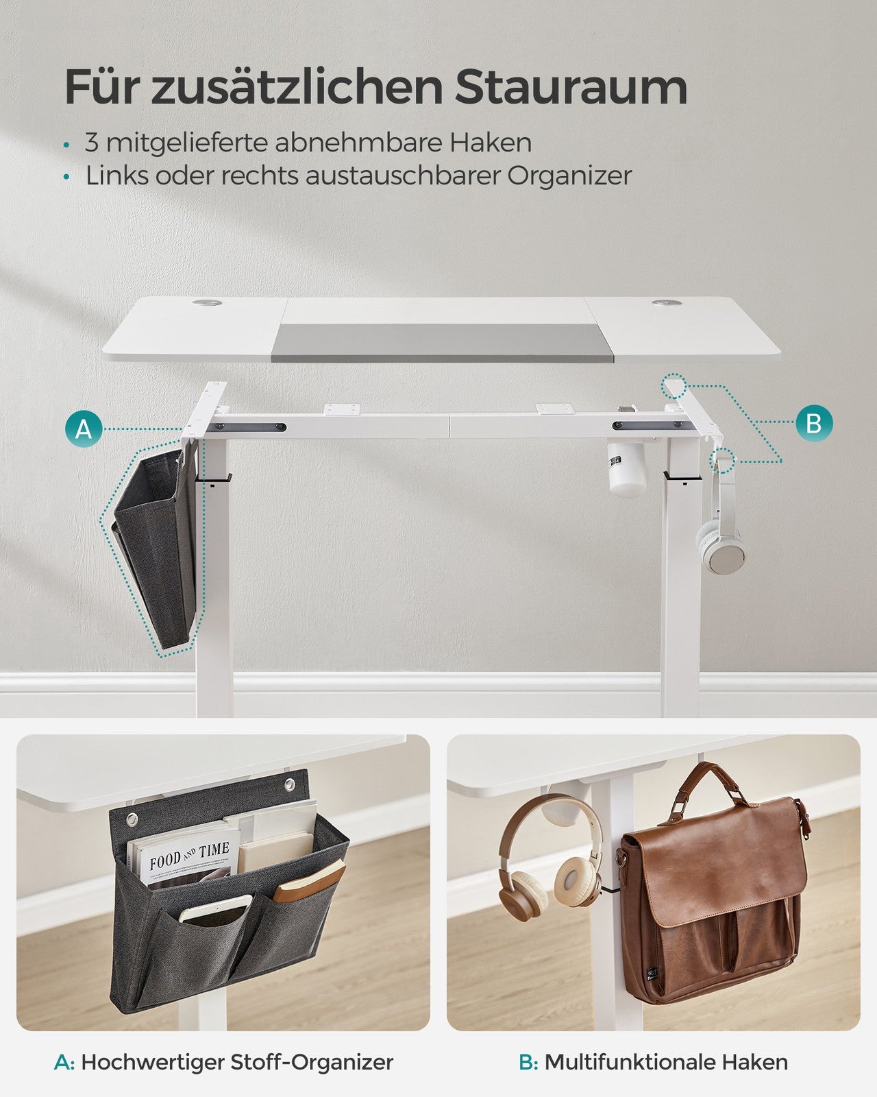 Elektryczne biurko regulowane 72-120 cm białe