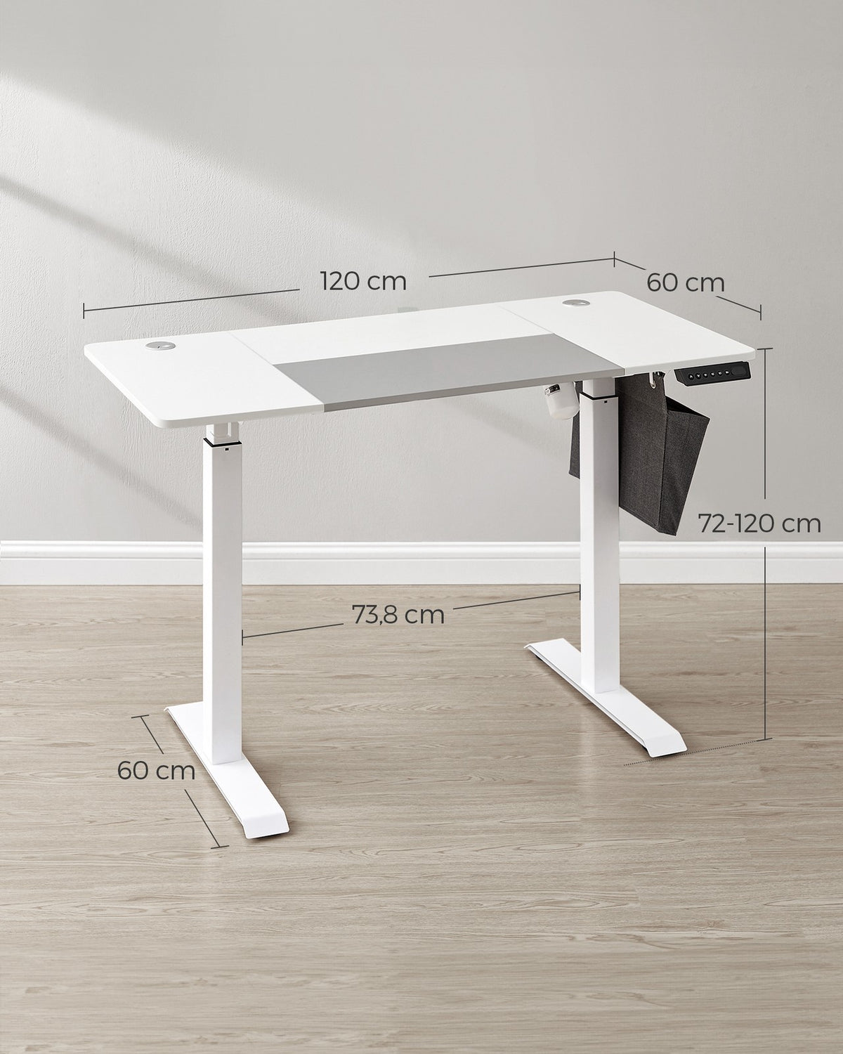 Elektryczne biurko regulowane 72-120 cm białe