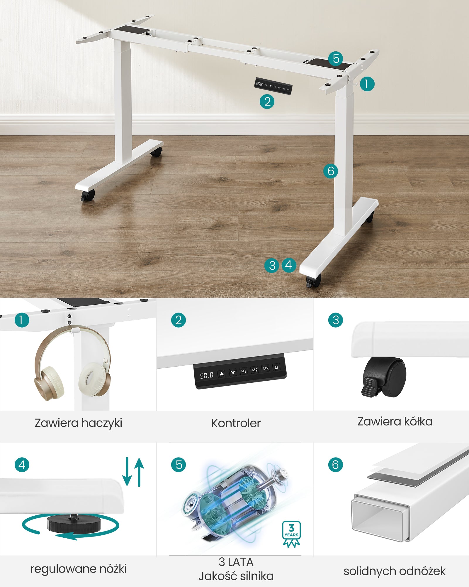Biurko elektryczne z regulacją wysokości 100–175 cm