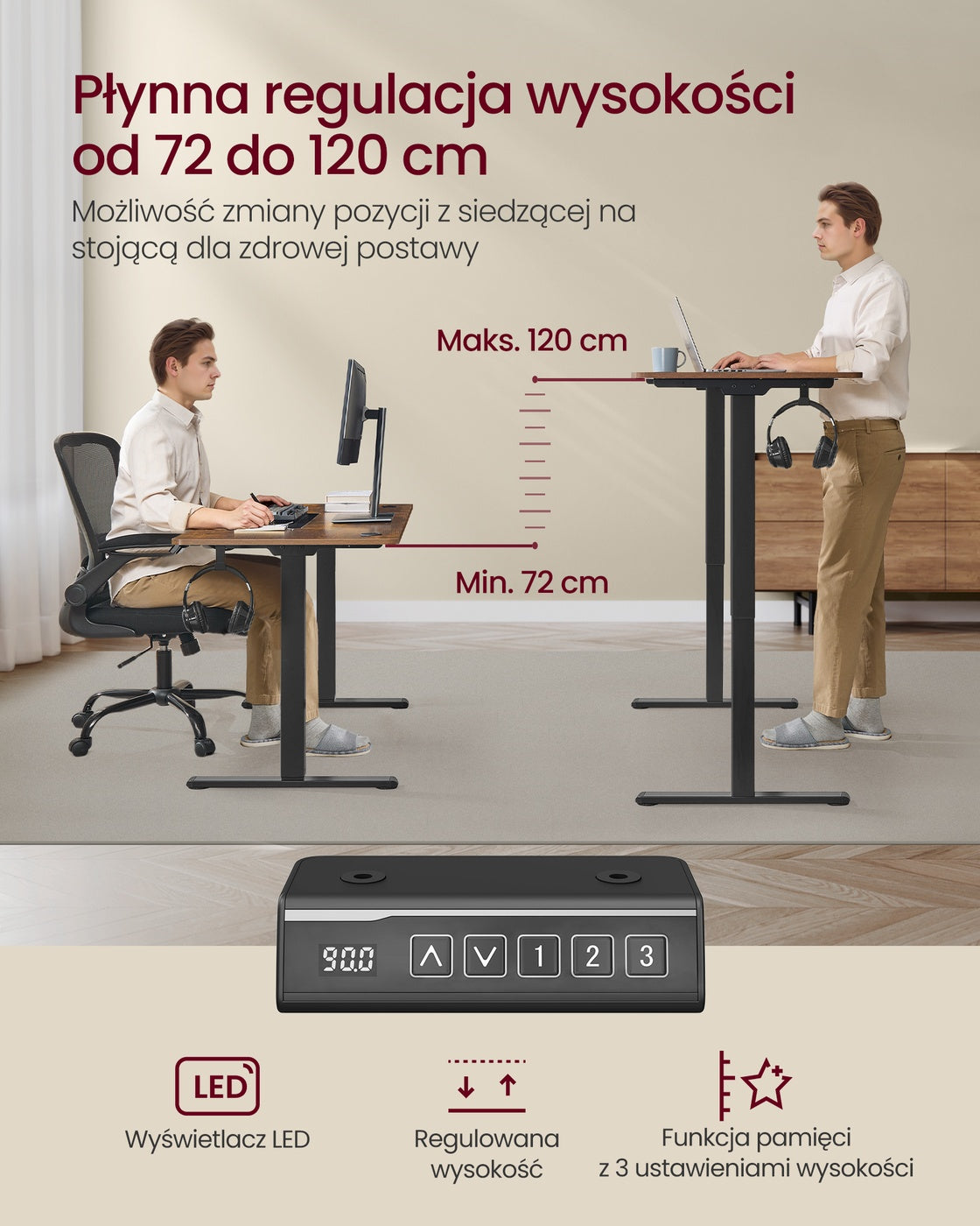 Elektryczne biurko regulowane 72-118 cm czarne