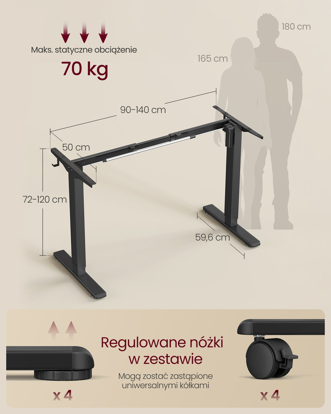 Elektryczne biurko regulowane 72-118 cm czarne