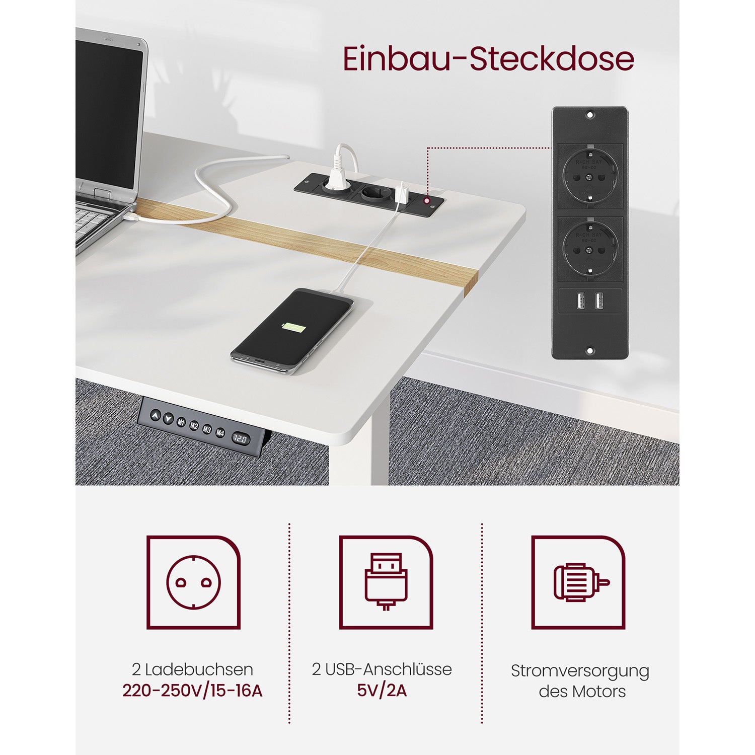 Biurko regulowane elektrycznie 60x120 cm białe