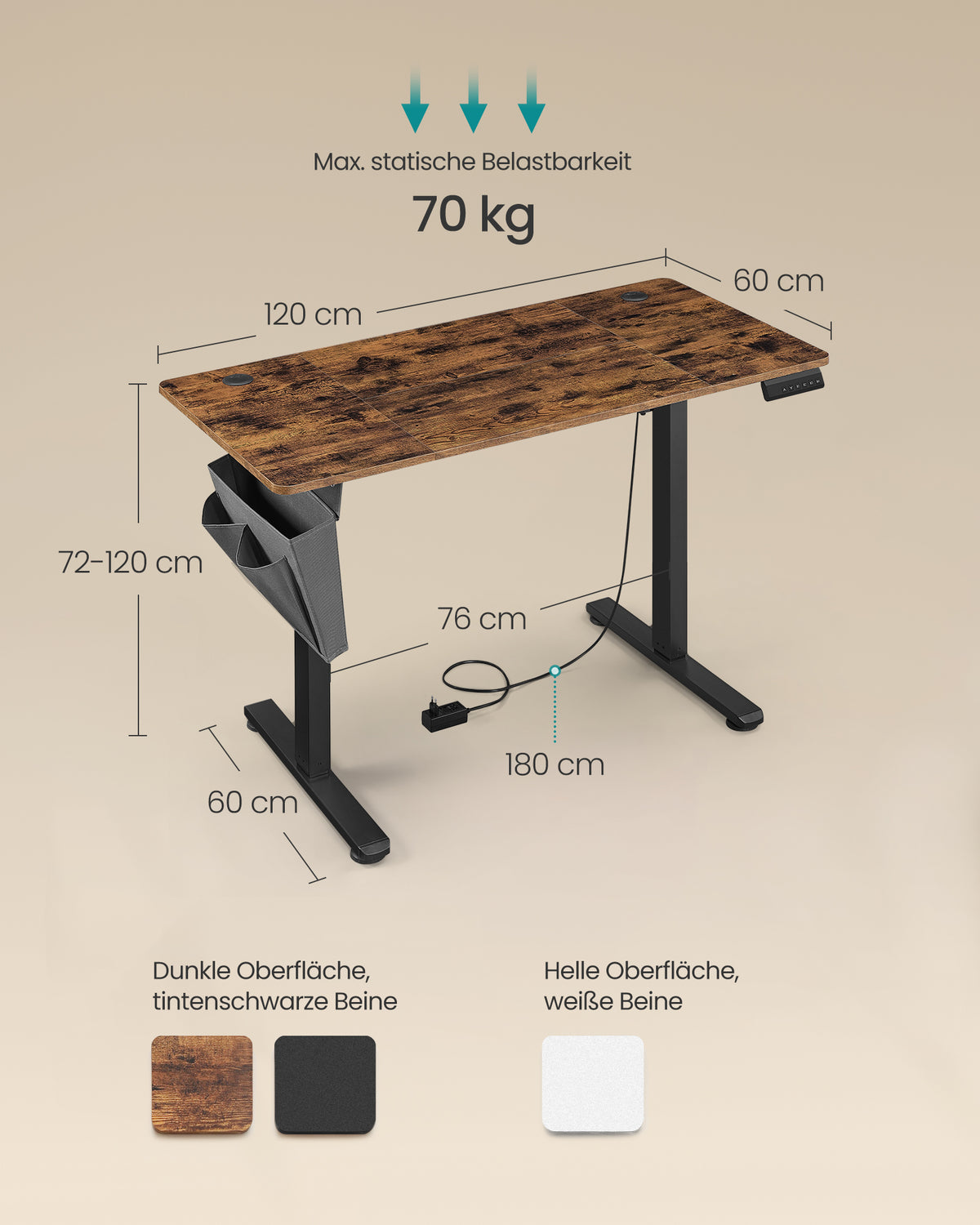 Elektrycznie regulowane biurko 60×120 cm z pamięcią wysokości