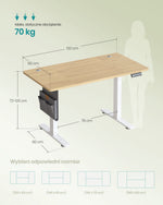 Elektryczne biurko regulowane 120×60 cm złoty dąb