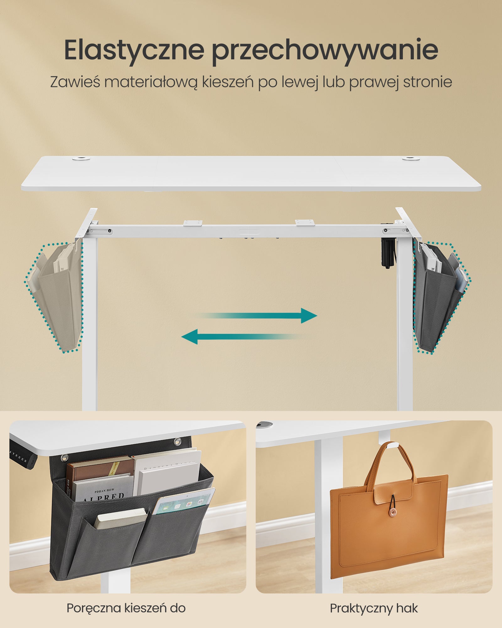 Elektryczne biurko regulowane 140x60 cm białe