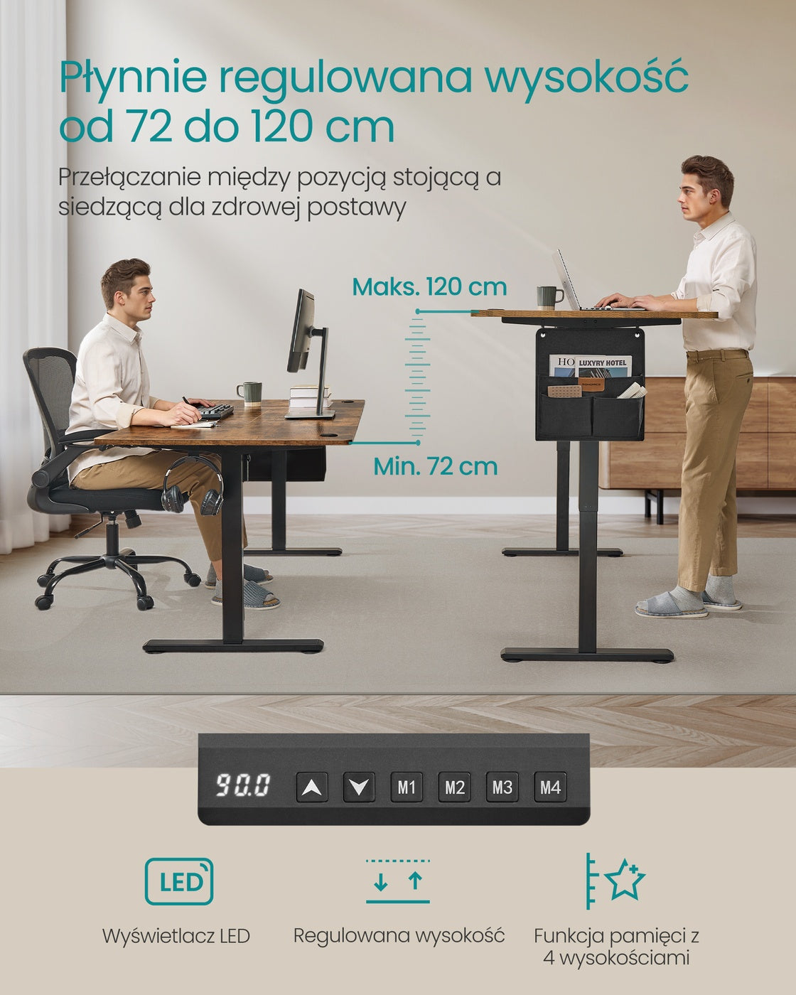 Elektryczne biurko regulowane 180x80 cm brązowe