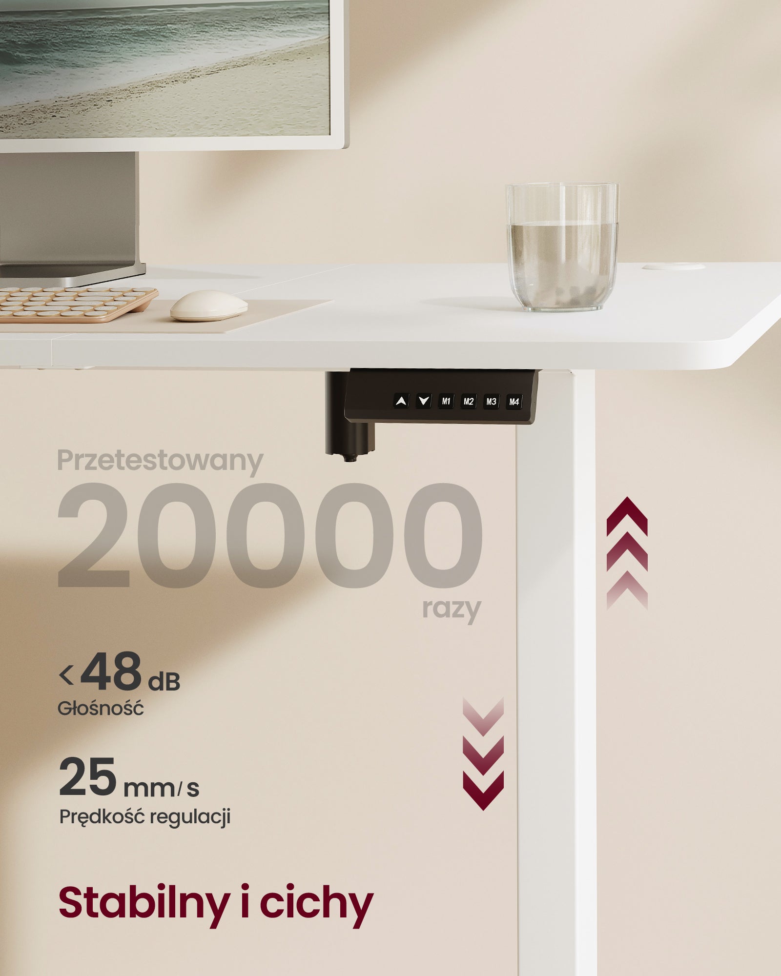 Elektryczne biurko regulowane 180x80 cm białe