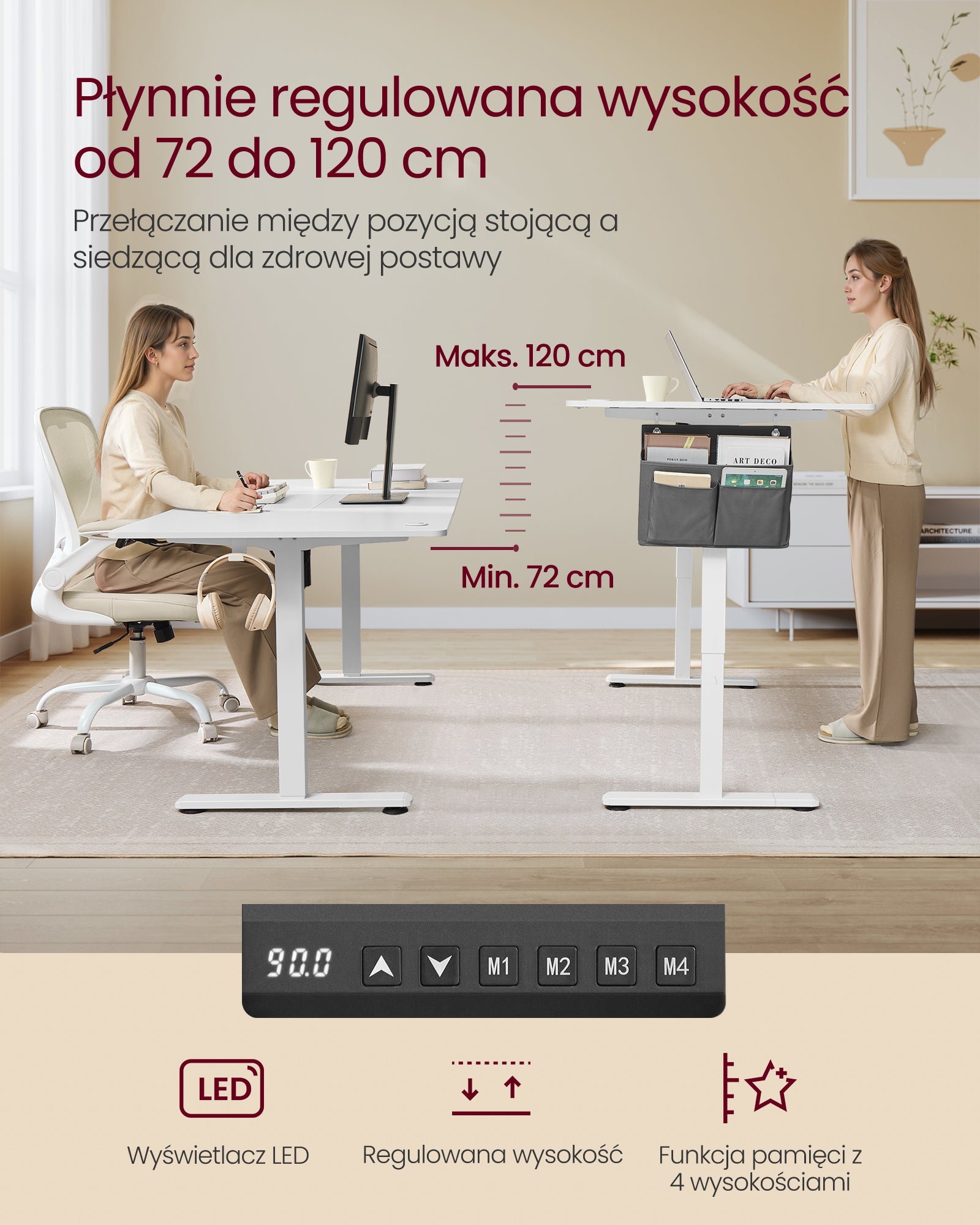 Elektryczne biurko regulowane 180x80 cm białe