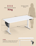 Elektryczne biurko regulowane 180x80 cm białe