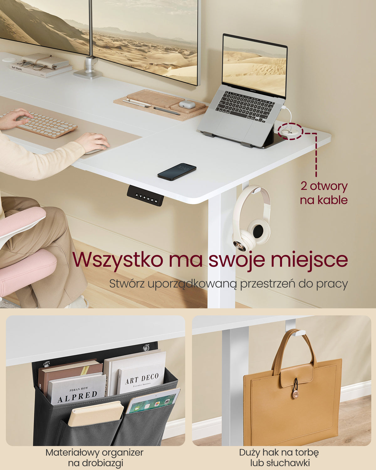 Elektryczne biurko regulowane 180x80 cm białe