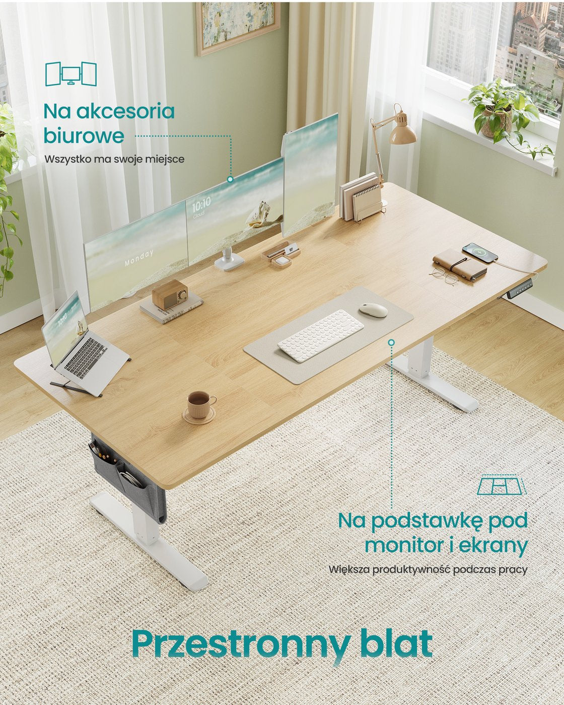 Biurko elektryczne regulowane 180x80 cm dąb złoty