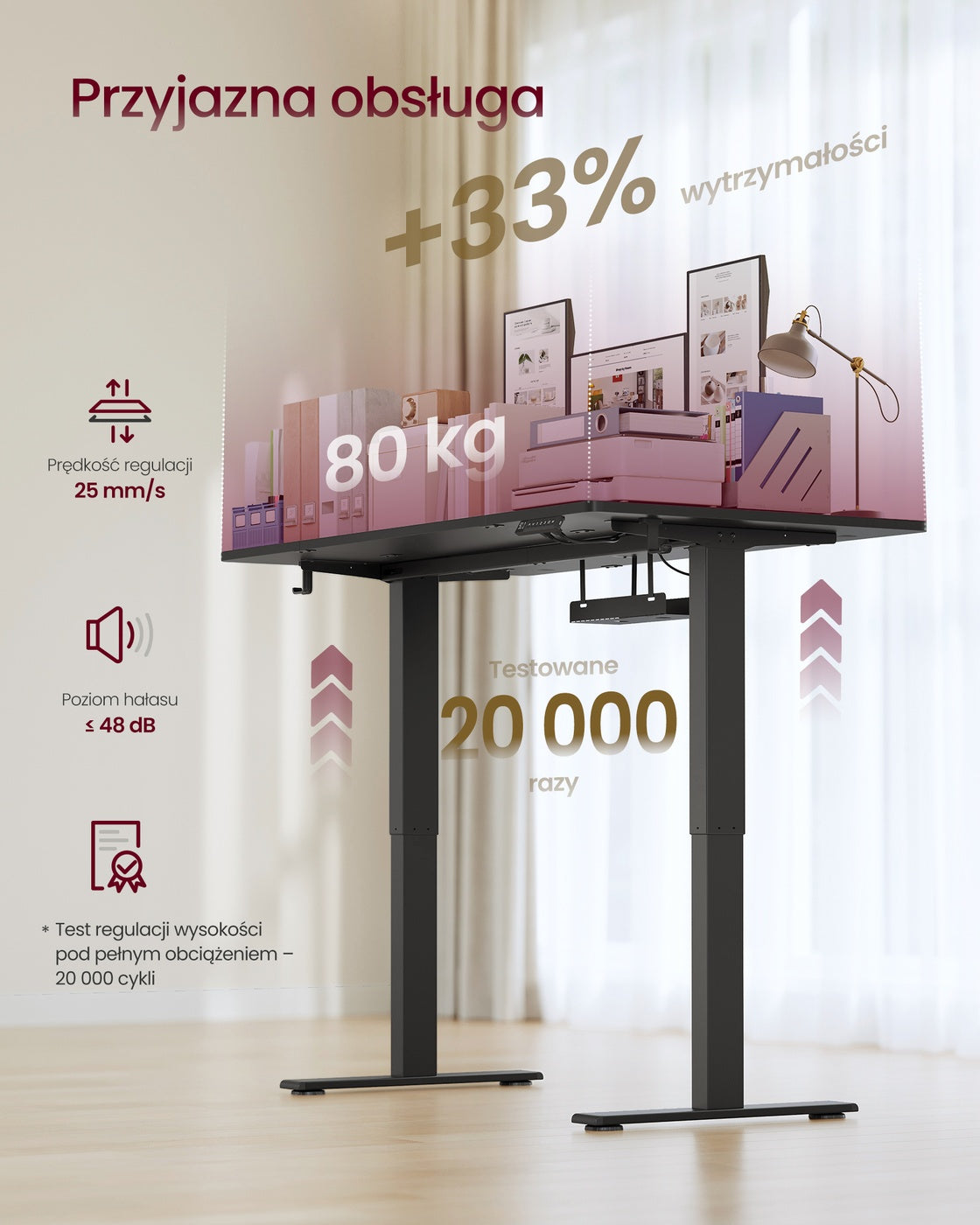 Biurko elektryczne z regulacją wysokości 140×80 cm czarne
