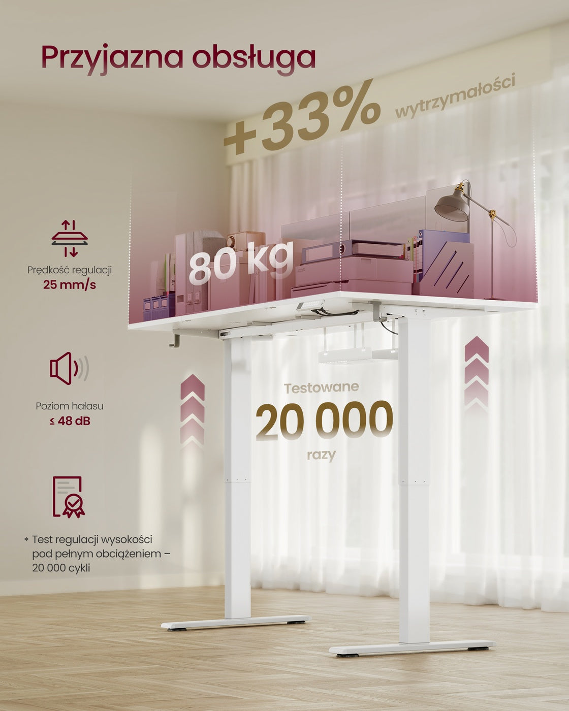 Regulowane biurko 140×80 cm białe
