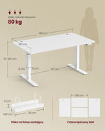 Regulowane biurko 140×80 cm białe