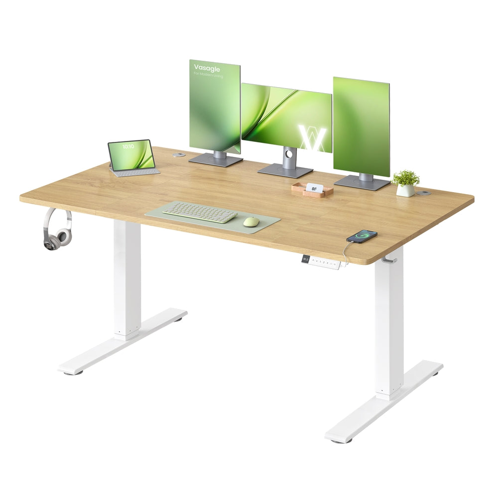 Regulowane biurko 140×80 cm z USB-C złoty dąb