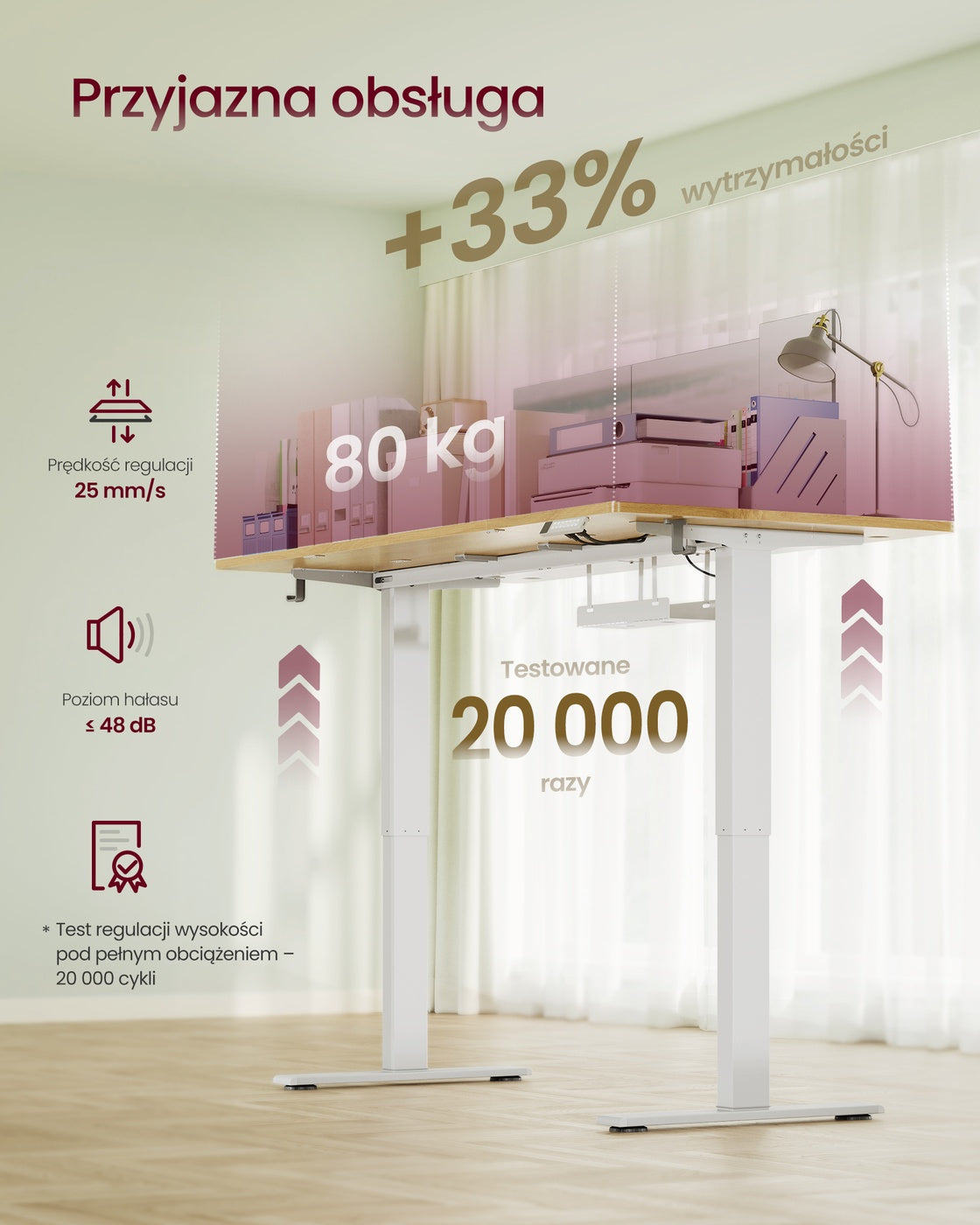Biurko regulowane 160x80 cm z opcją podnoszenia