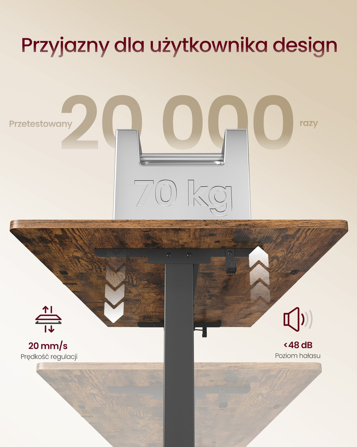 Elektrycznie regulowane biurko 140x70 cm brązowe