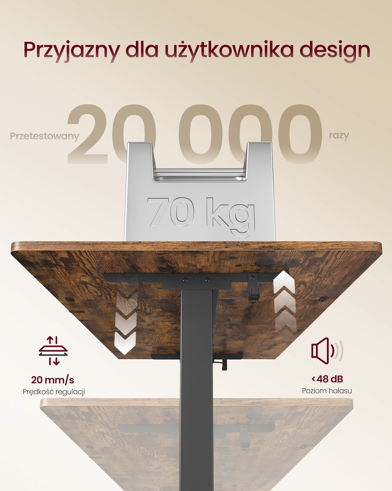 Elektryczne biurko regulowane 160x80 cm brązowe