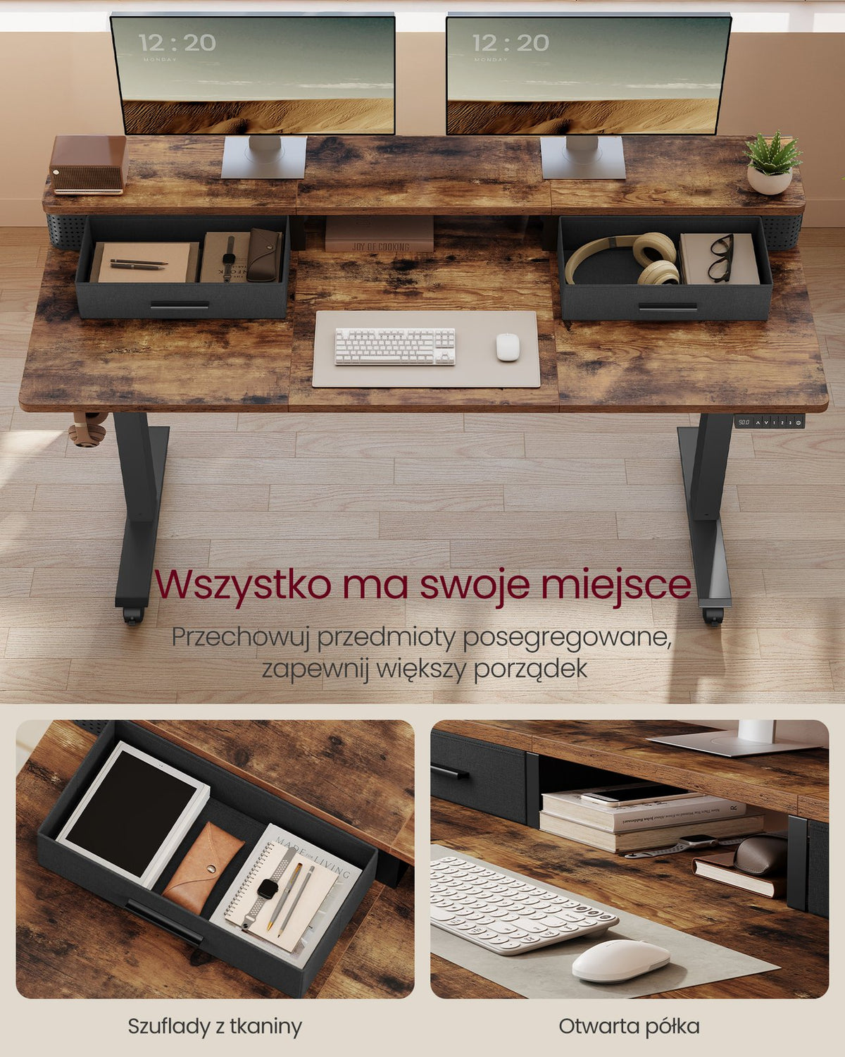 Regulowane biurko z elektrycznym podnoszeniem 140×60 cm