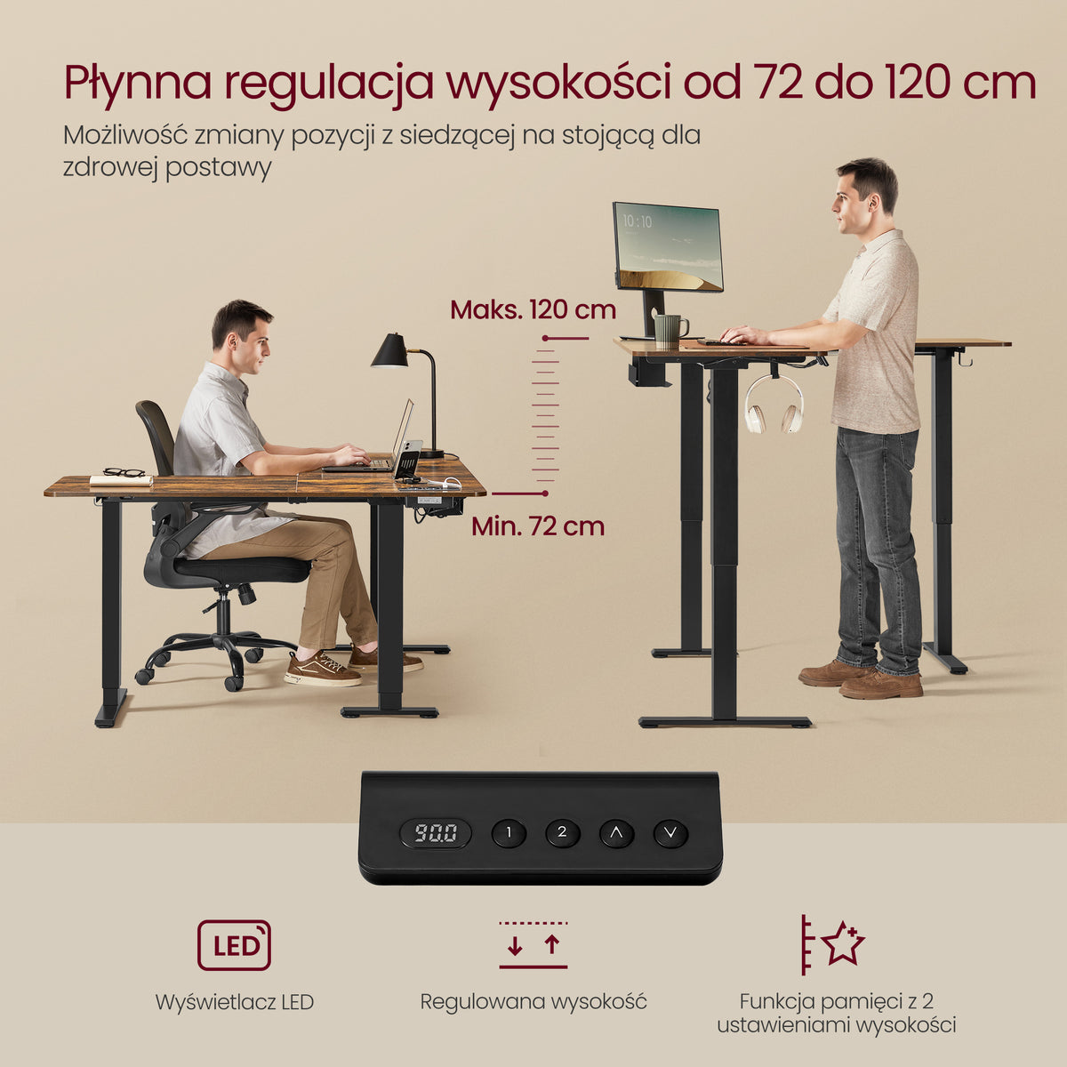 Narożne biurko elektryczne 140x160 cm z regulacją wysokości