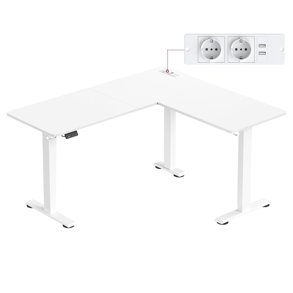Elektryczne biurko narożne 140×160 cm białe matowe