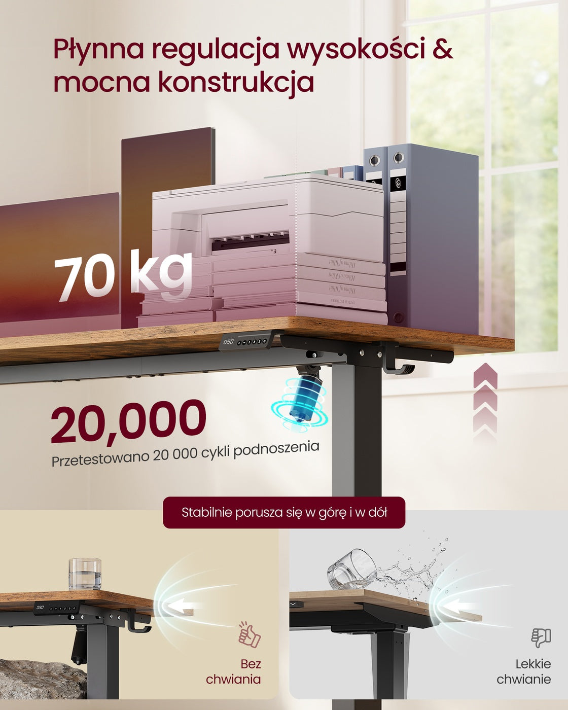 Elektryczne biurko z regulacją wysokości 80×50 cm