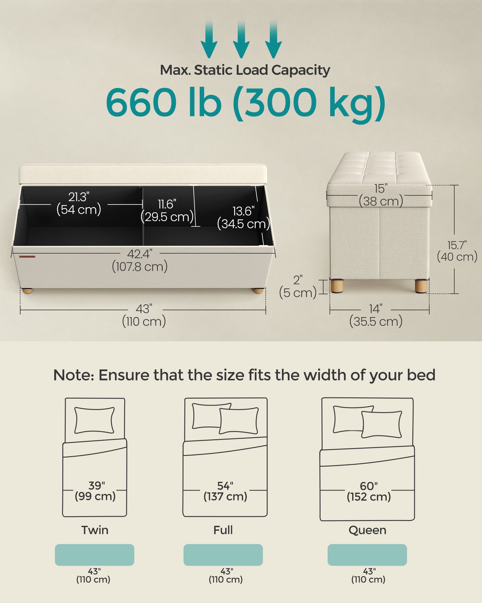 Pufa ze schowkiem, cream white, 110 cm
