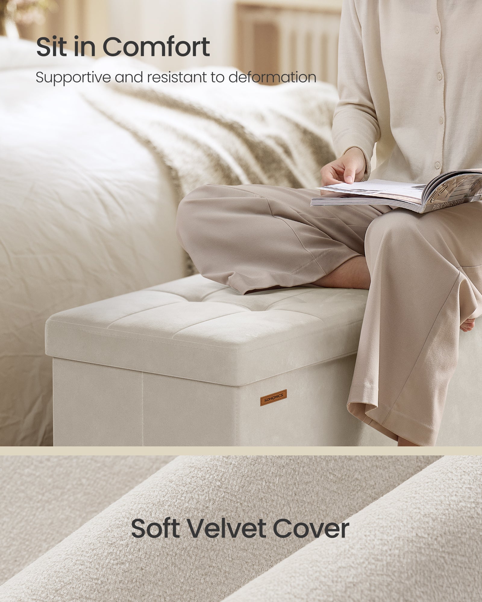 Pufa ze schowkiem, cappuccino beige, 110 cm