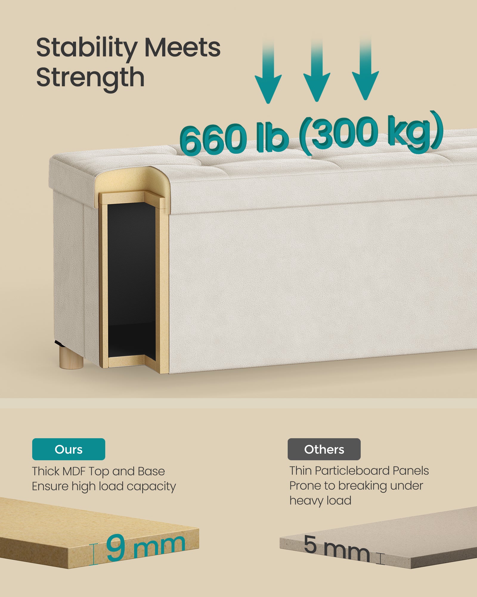 Pufa ze schowkiem, cappuccino beige, 110 cm