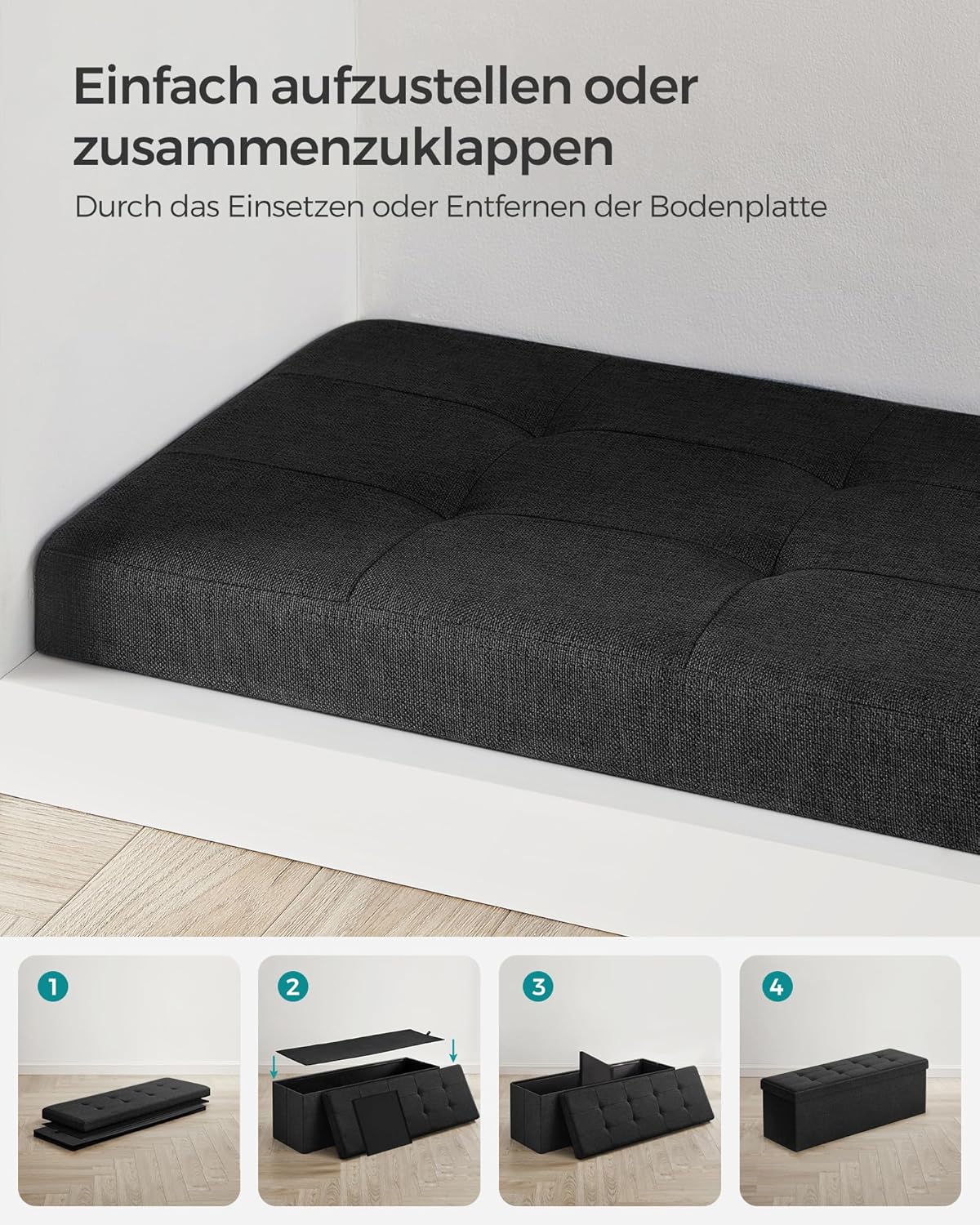 Pufa ze schowkiem, czarny, 110 cm