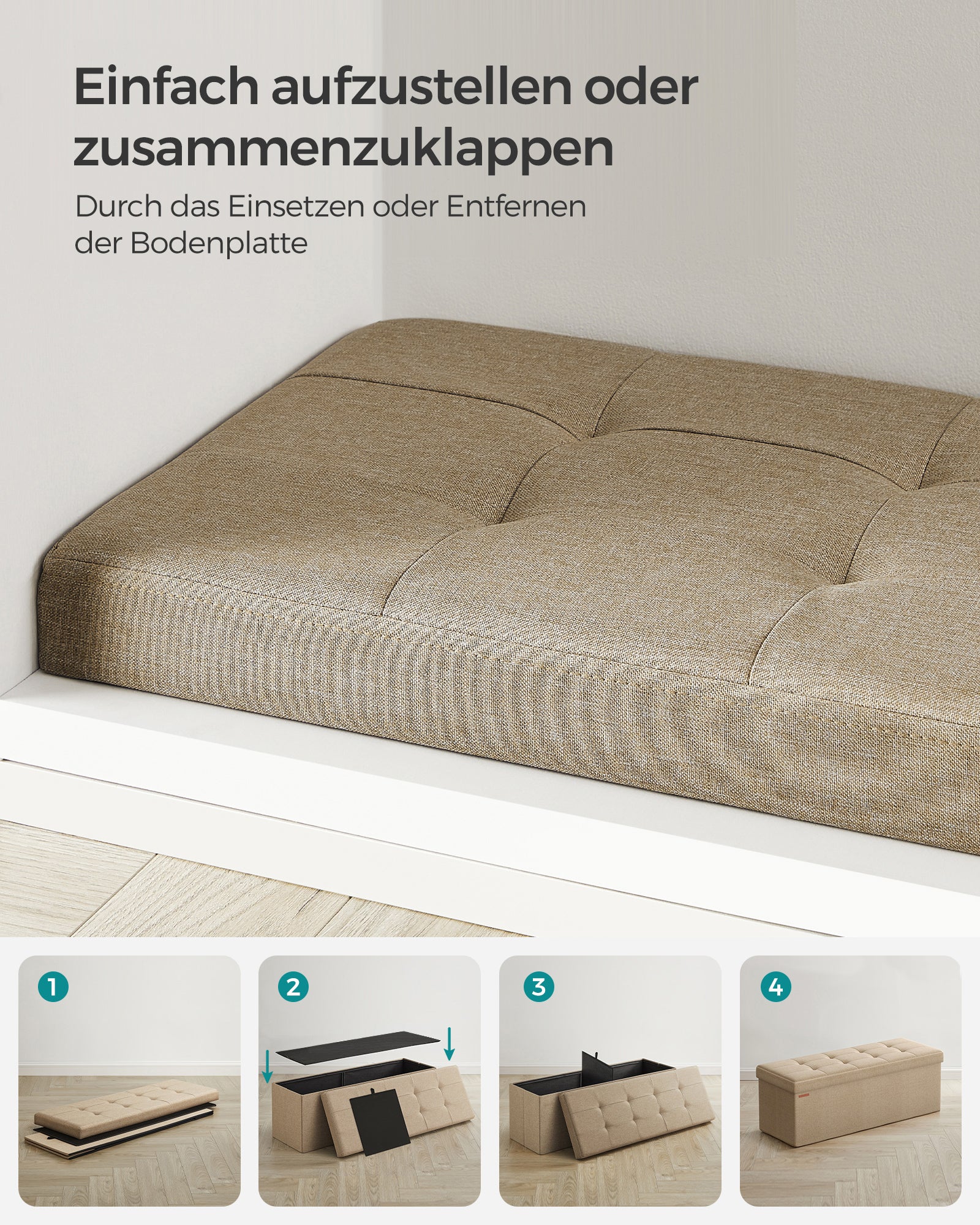 Składana ławka 110 cm z pojemnikiem, jasnoszara