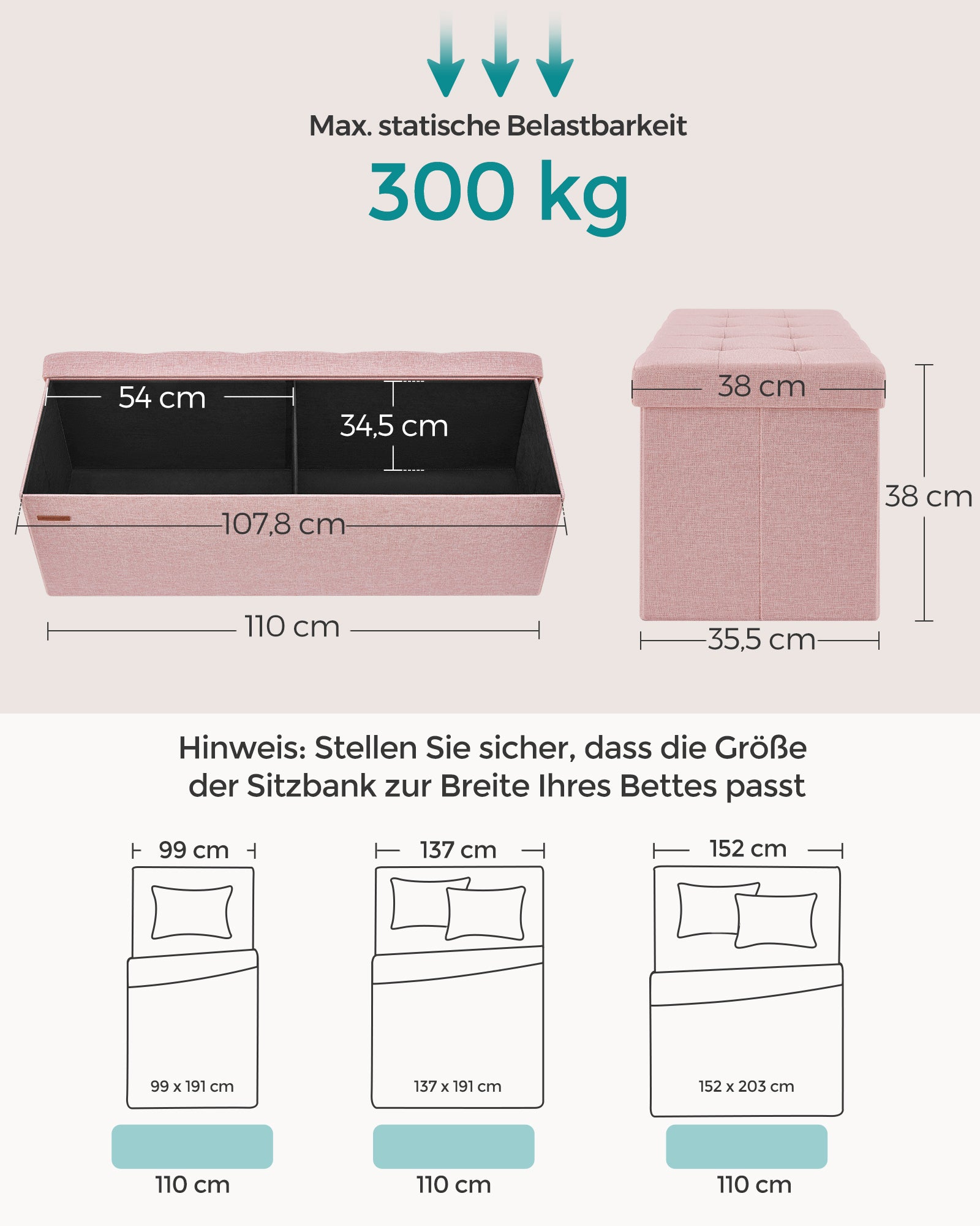 Stolik pod telewizor różowy 110x38x38 cm