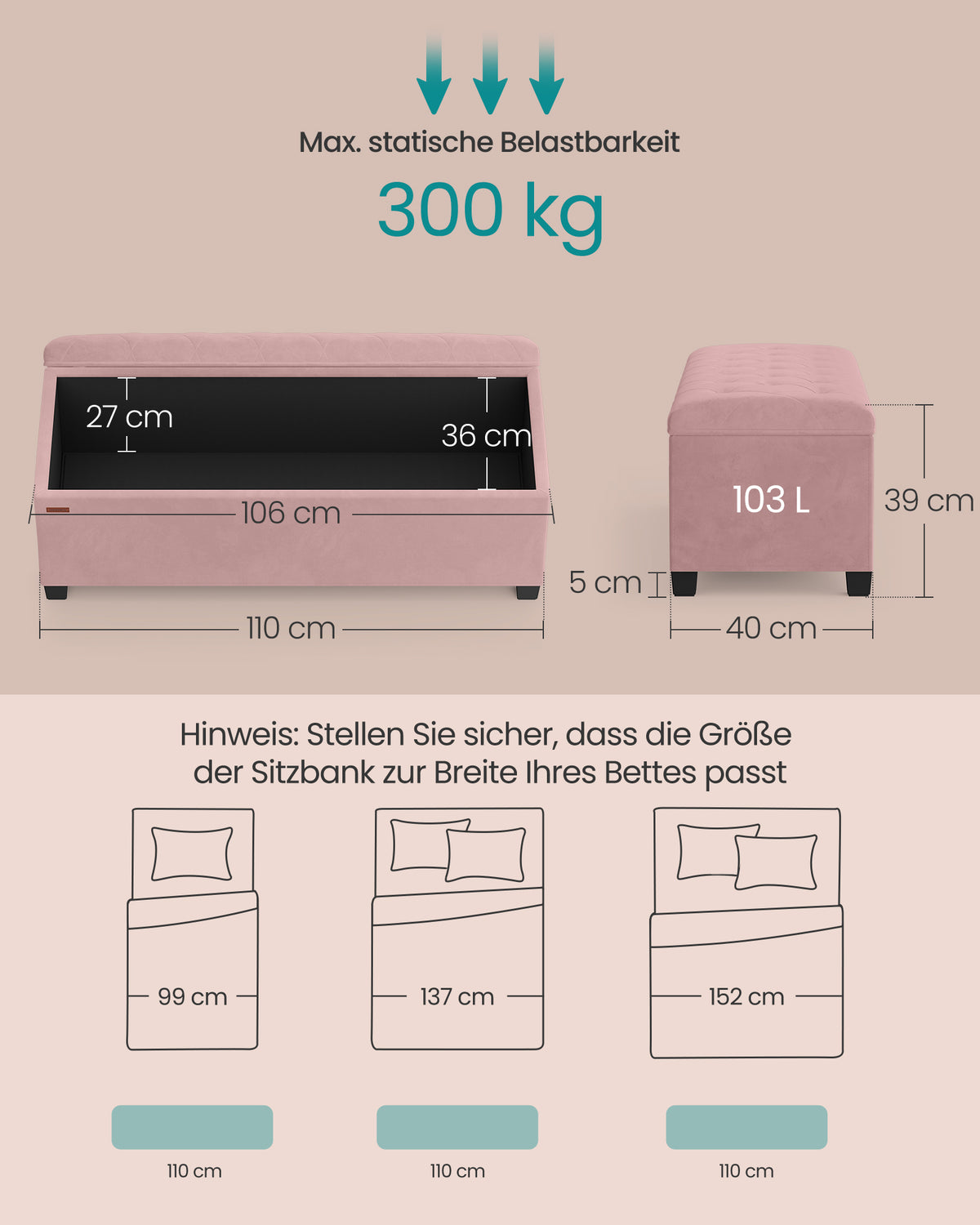 Pufa ze schowkiem i siedziskiem 40x110x40 cm różowa