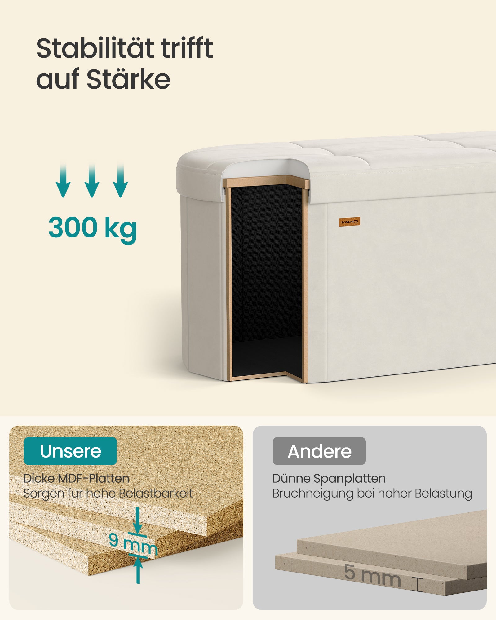 Pufa ze schowkiem, cappuccino beige, 110 cm