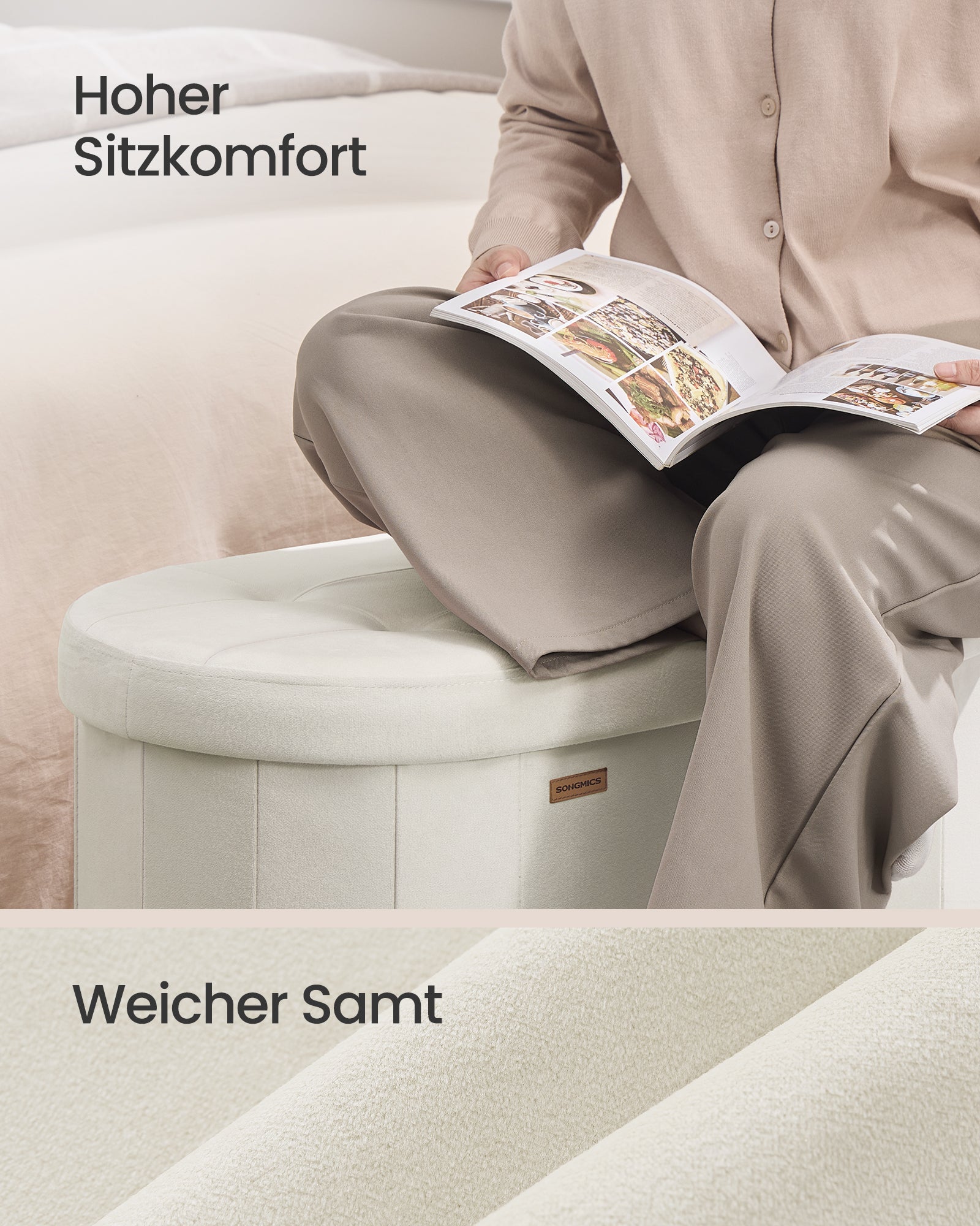 Pufa ze schowkiem, cappuccino beige, 110 cm