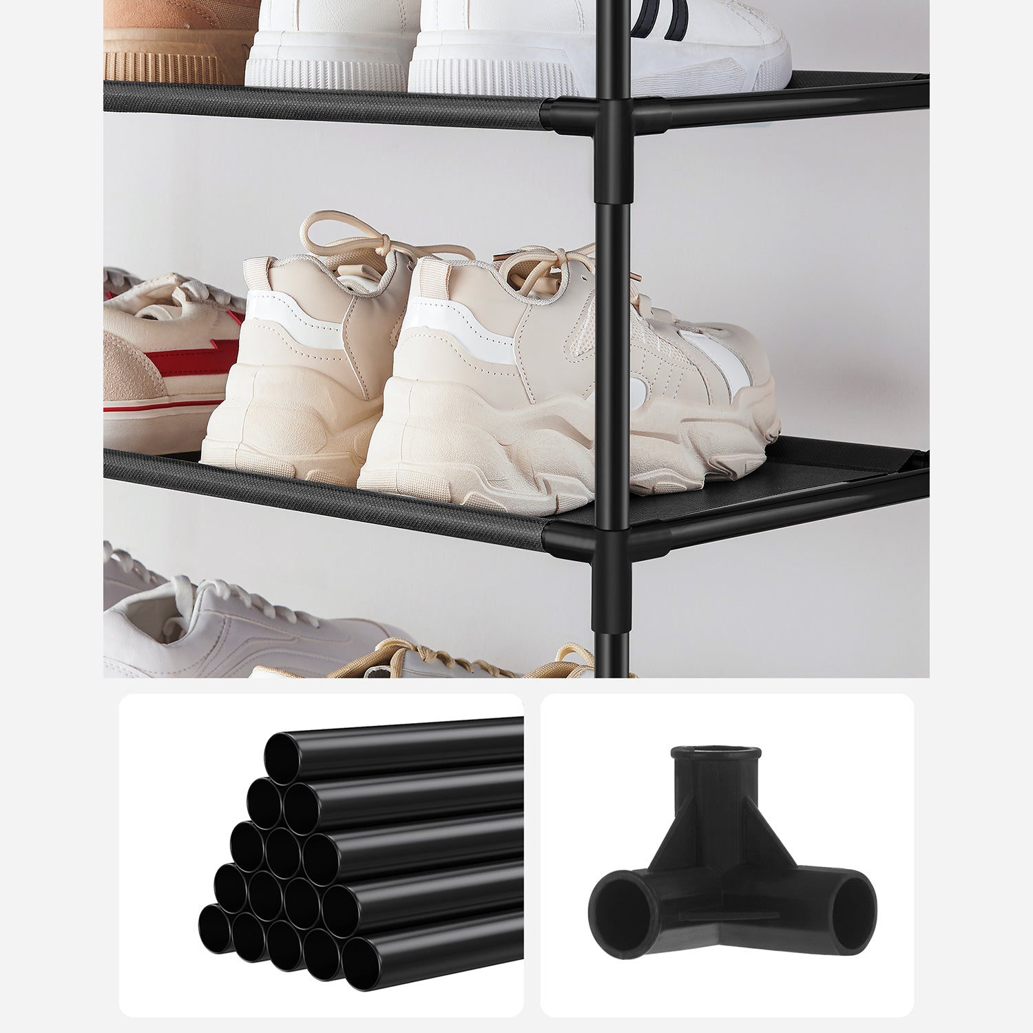Wąska półka na buty 5-poziomowa z włókniny czarna