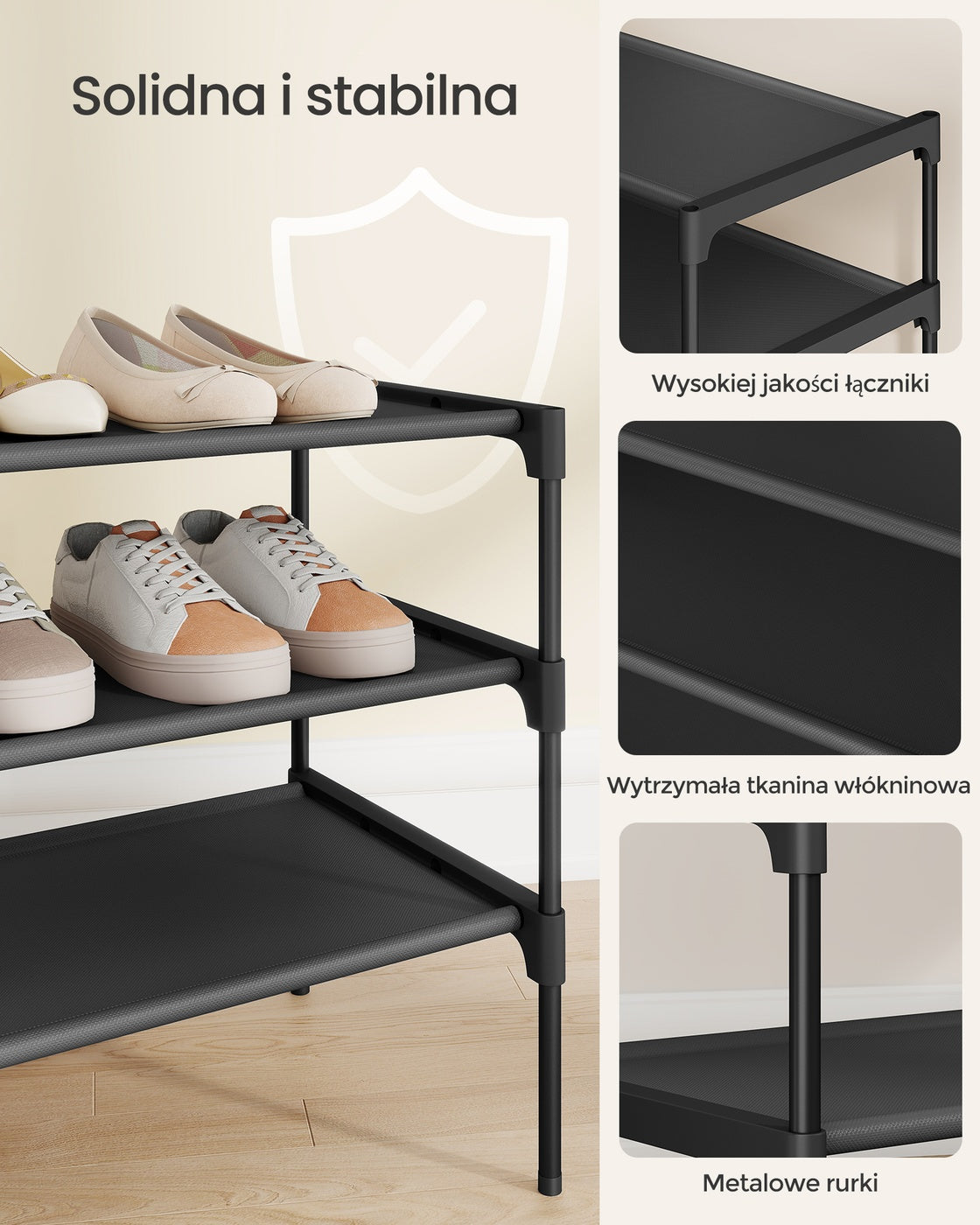 Stojak na buty 3 poziomy czarny 29,7×91,8×53,5 cm