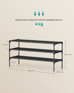 Stojak na buty 3 poziomy czarny 29,7×91,8×53,5 cm