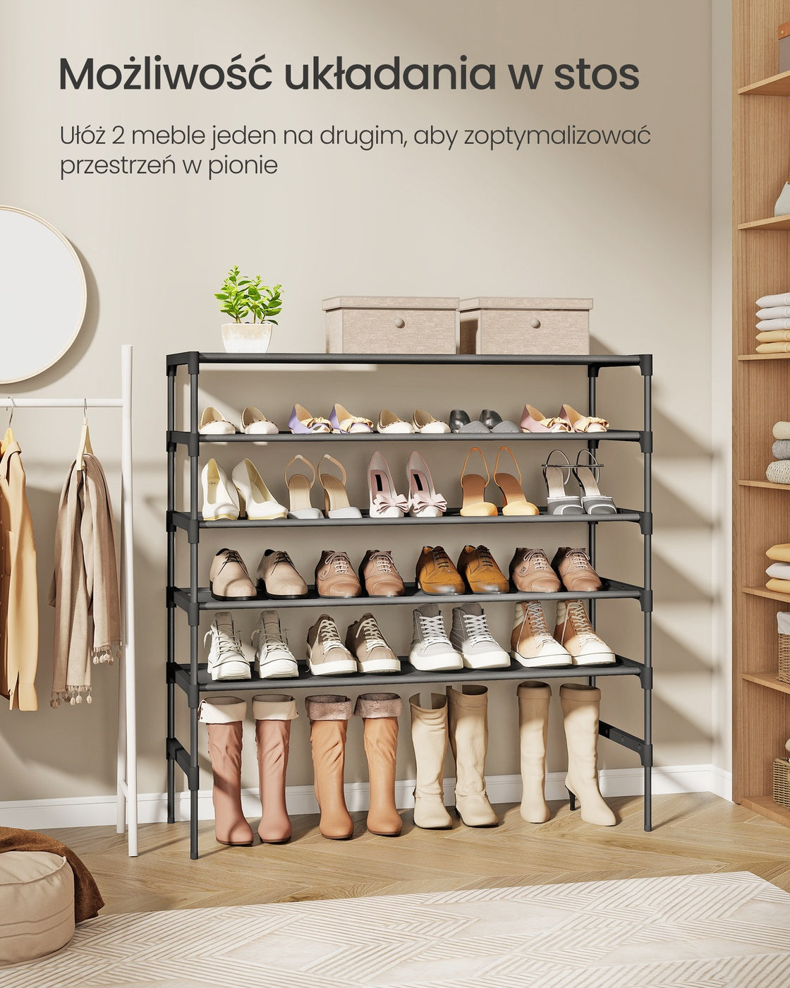 Stojak na buty 3 poziomy czarny 29,7×91,8×53,5 cm